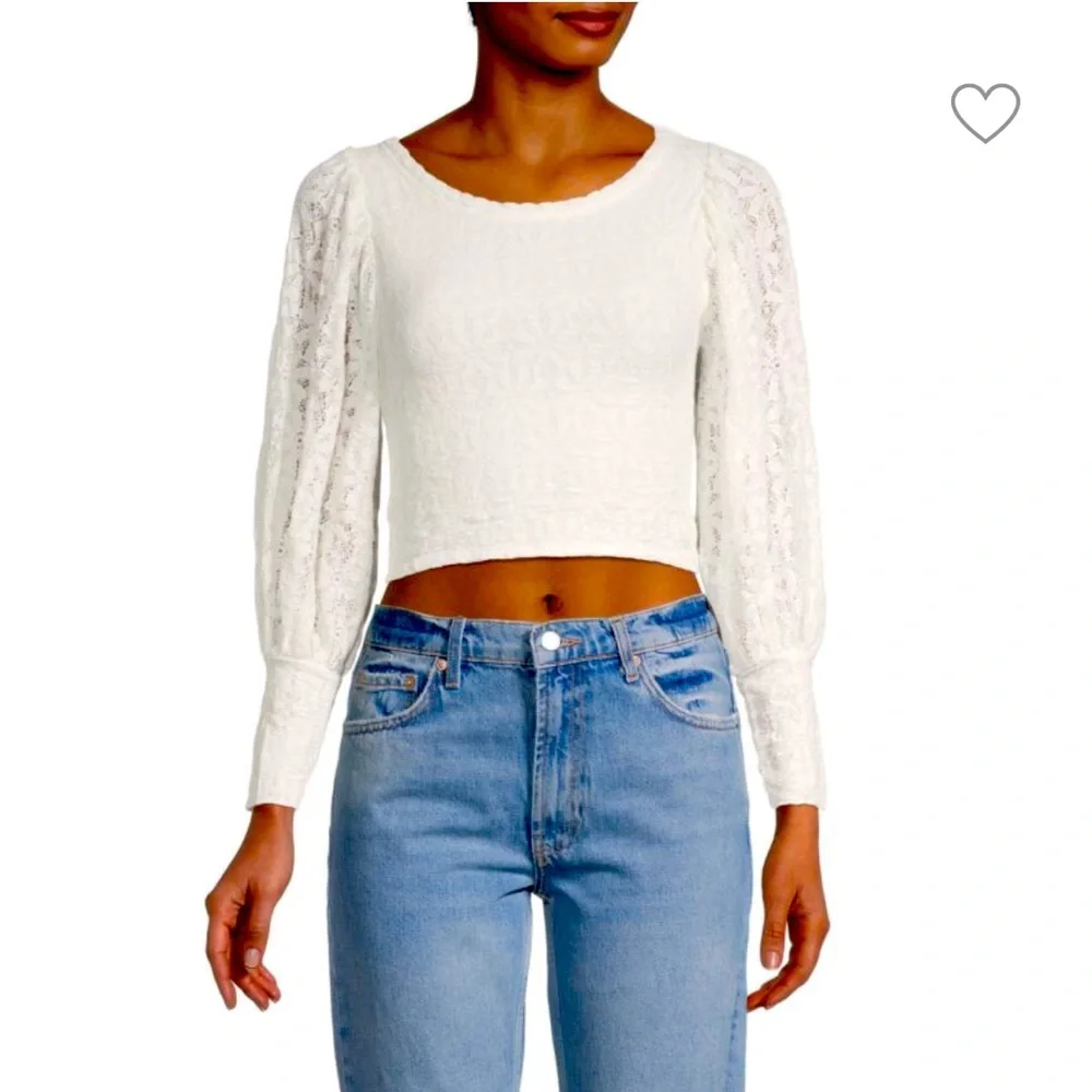 Free‎ People Jasmine Floral Lace White Boho Puff Sleeve, Open Back,size Medium